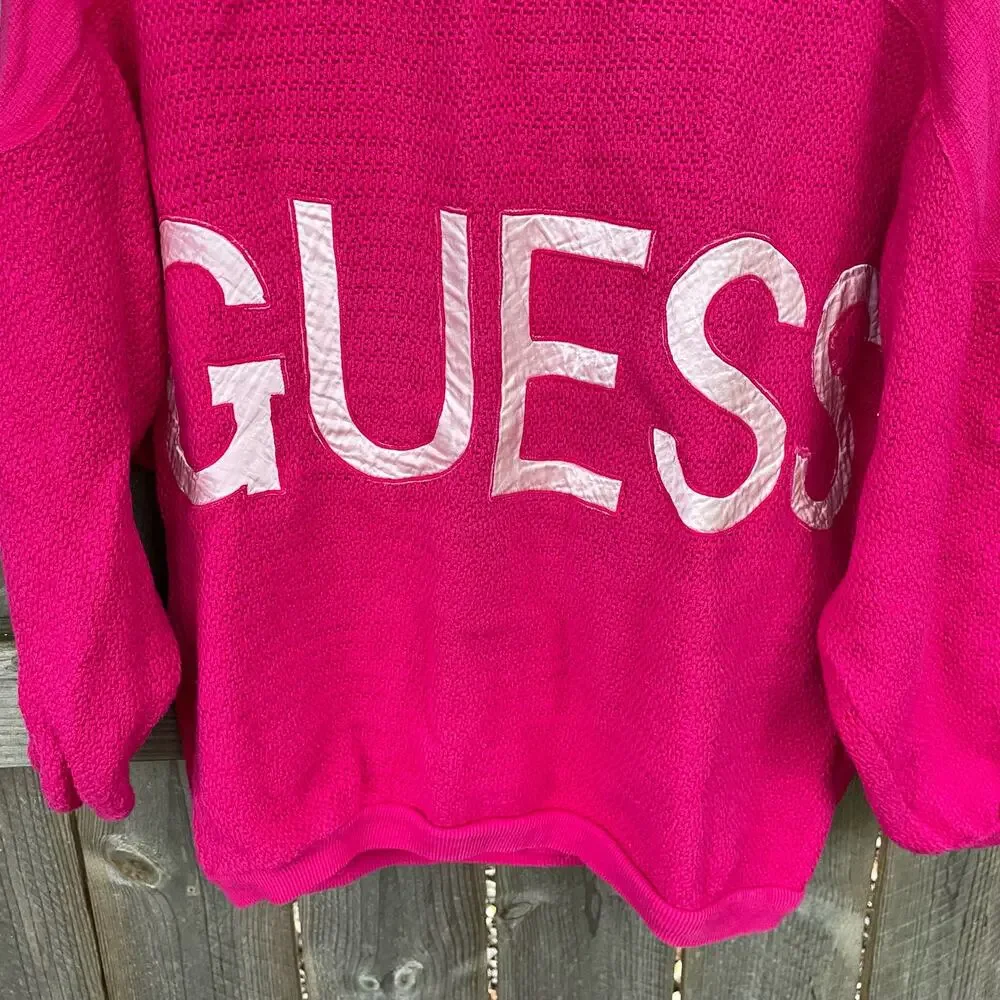 Guess Vintage Georges Marciano Knit Sweater/Sweatshirt Pink Block Letters  M
